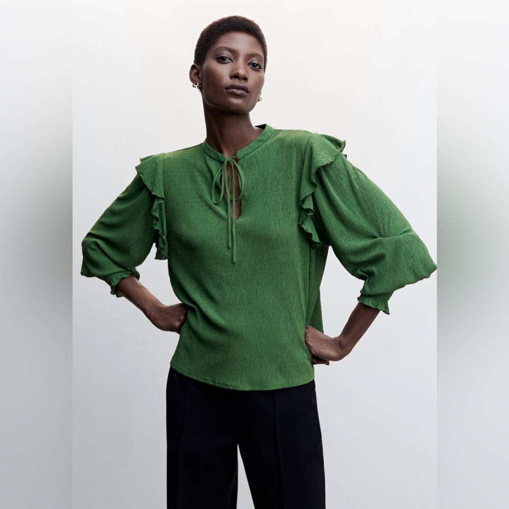 MANGO | Textured Ruffled Blouse